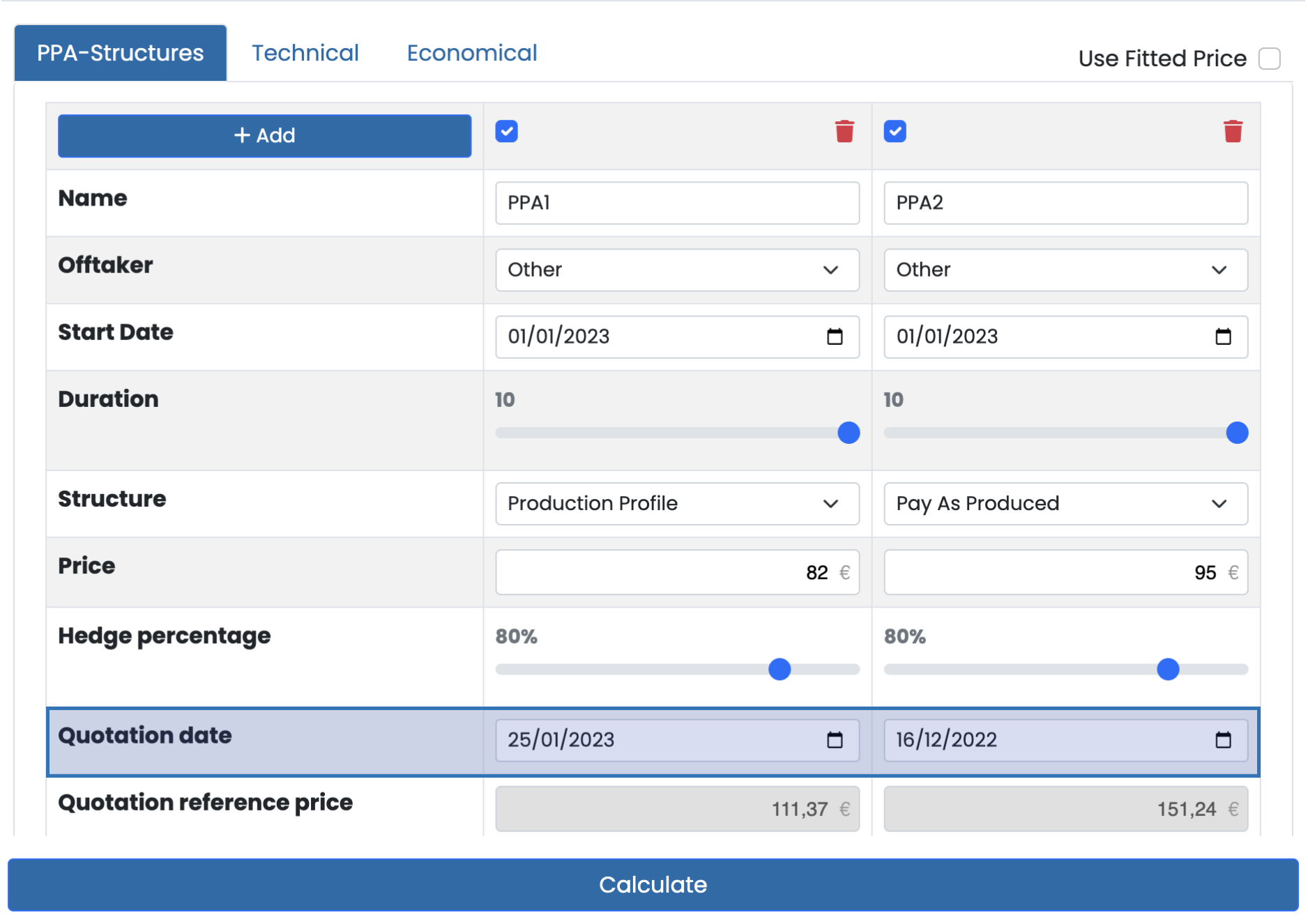 PPA Evaluation Tool quotation date input