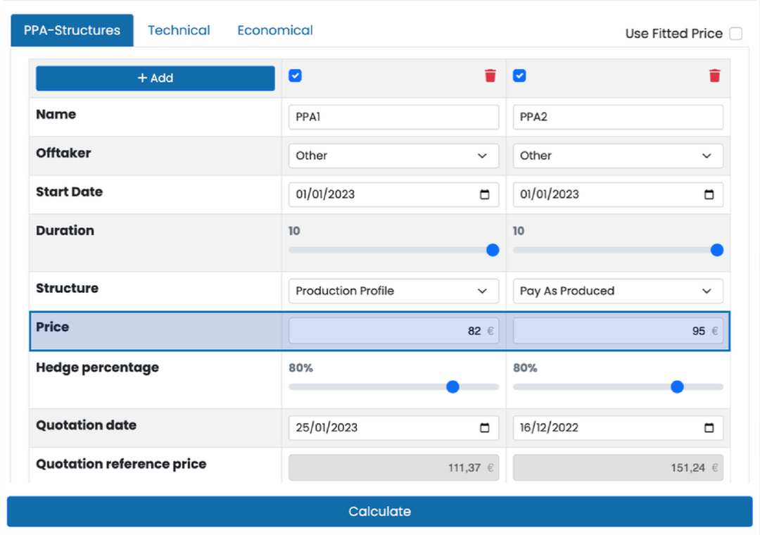 PPA Evaluation Tool price input